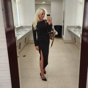 Moon river midi dress black with leg slit